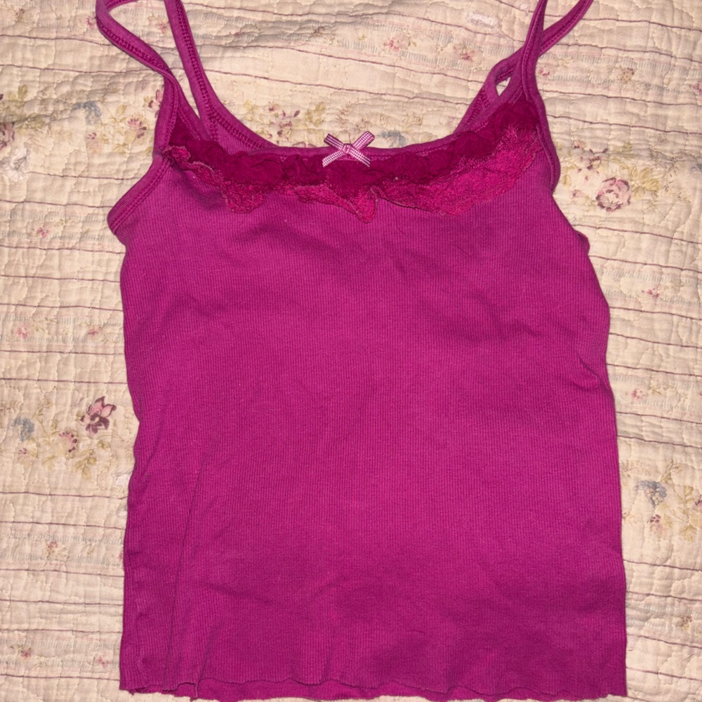 Fuchsia Lace Trim Tank Top